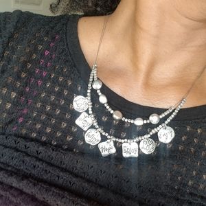 Boho Style Love Plates Silver Beaded Necklace &‎ Ea